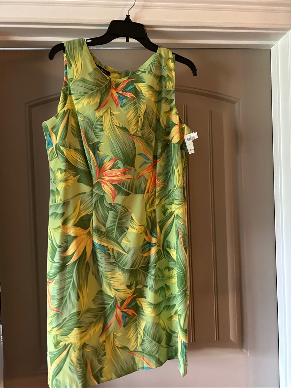 AGB Green Tropical Leaf Print Sleeveless Mini Dress